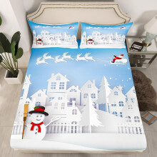 (Multi 14, Double(No Comforter)) Homewish Christmas Snowflake Fitted Sheet Winter Theme Bed Set Ornate Snowflakes Pattern Double Bed Sheets for Boys Girls Kids Merry Christmas Sheets