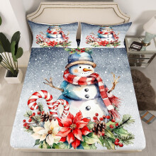 (Multi 12, Single(No Comforter)) Homewish Christmas Snowflake Fitted Sheet Winter Theme Bed Set Ornate Snowflakes Pattern Double Bed Sheets for Boys Girls Kids Merry Christmas Sheets