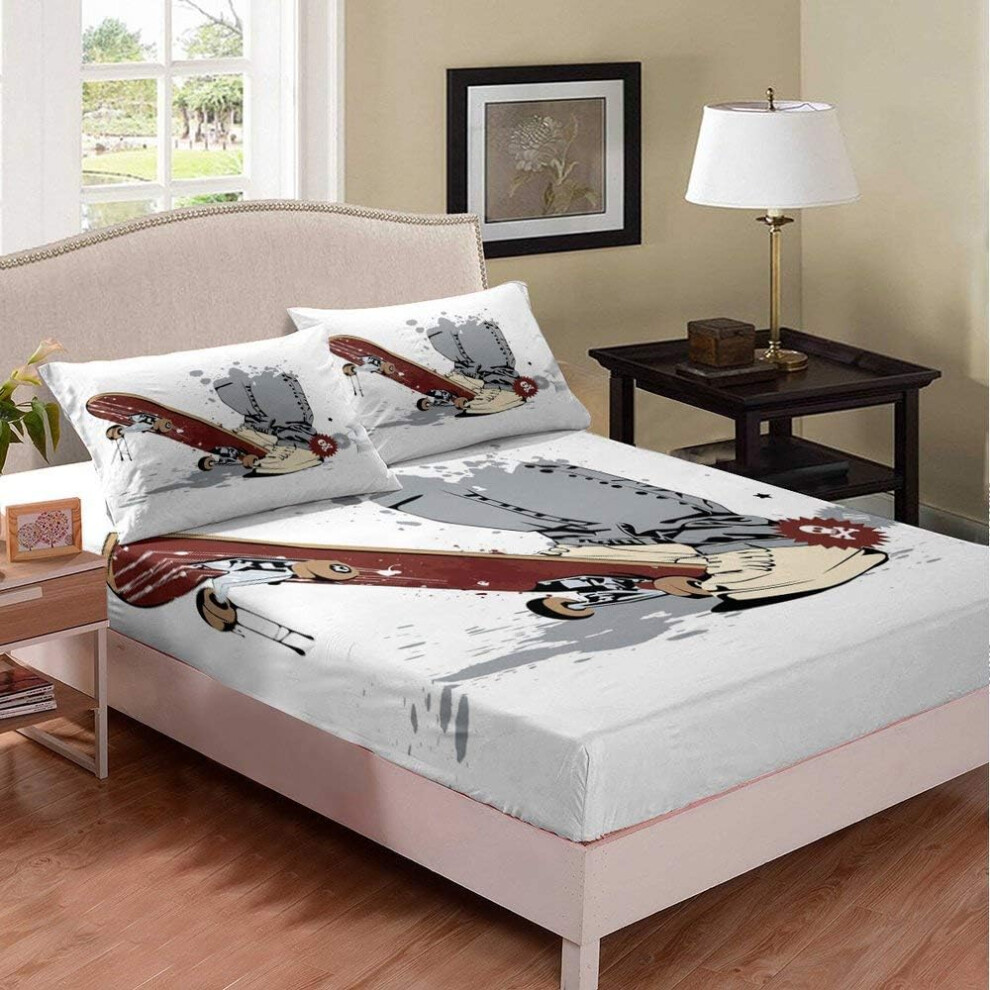 (Multi 04, Double(53"x79")(No Comforter)) Boys Skateboard Bedding Decor Set Double Size,Hippie Extreme Sport for Kids Child,Hip Hop Street Art Bedding Sets Abstract Tie Dye Fitted Bed Sheets