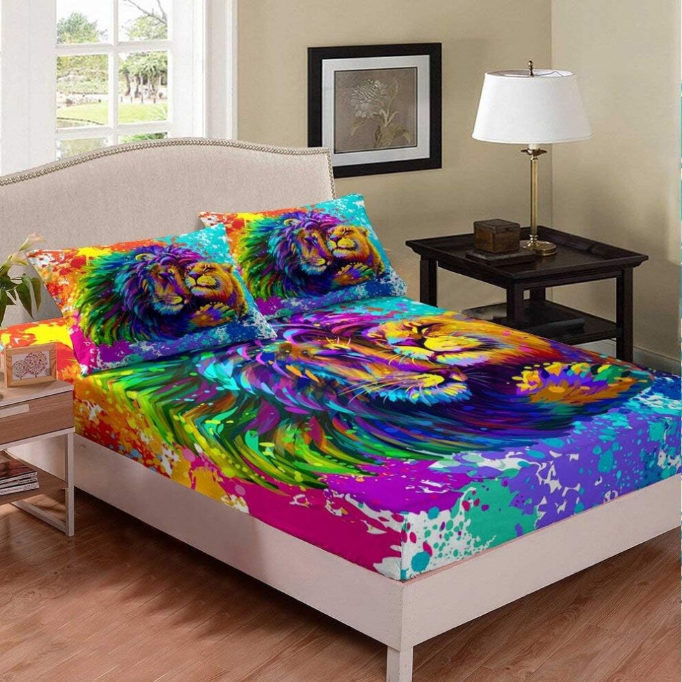 (Multi 03, Double(53"x79")(No Comforter)) Homewish Gothic Watercolor Tie Dye Kid Colorful Sugar Skull,Rose Flower Fitted Sheet & Pillow Sham Set for C