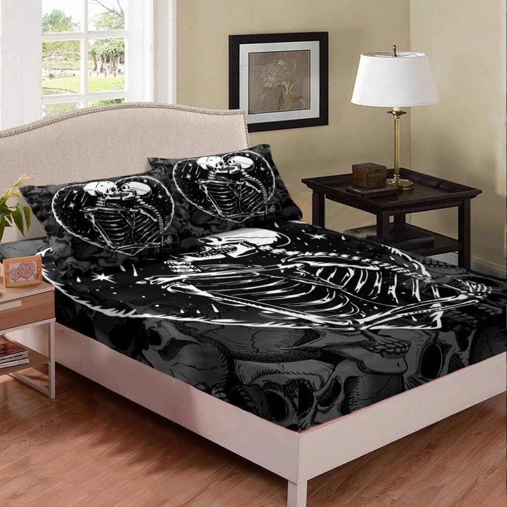 (Multi 09, Double(53"x79")(No Comforter)) Homewish Gothic Watercolor Tie Dye Kid Colorful Sugar Skull,Rose Flower Fitted Sheet & Pillow Sham Set for C