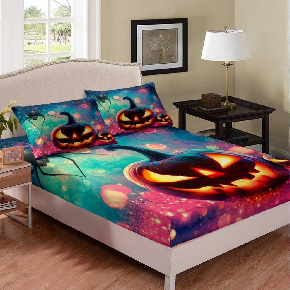 (Multi 05, Double(53"x79")(No Comforter)) Homewish Gothic Watercolor Tie Dye Kid Colorful Sugar Skull,Rose Flower Fitted Sheet & Pillow Sham Set for C-image-OPC-PGPKBKV-NEW