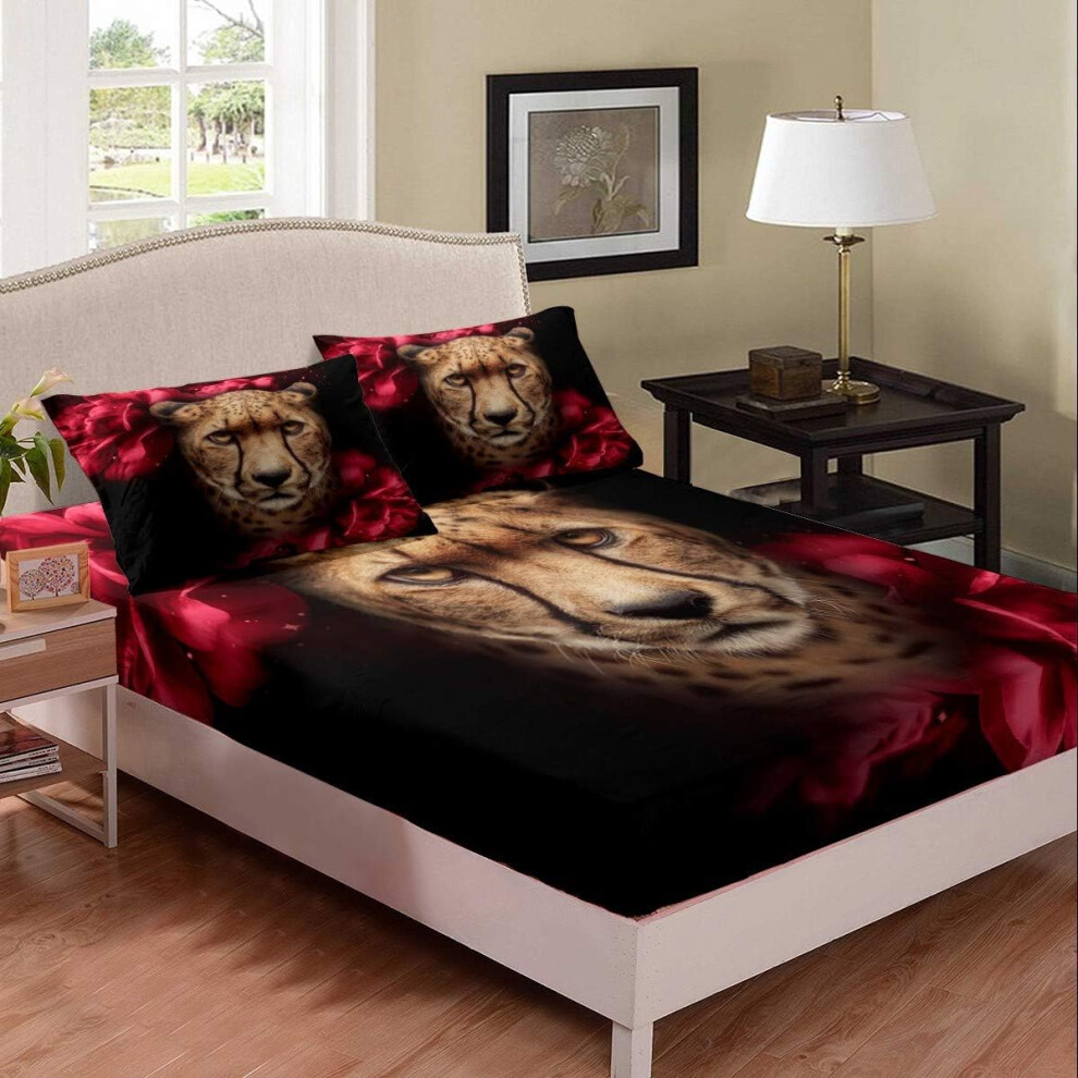 (Multi 15, Double(53"x79")(No Comforter)) Homewish Gothic Watercolor Tie Dye Kid Colorful Sugar Skull,Rose Flower Fitted Sheet & Pillow Sham Set for C