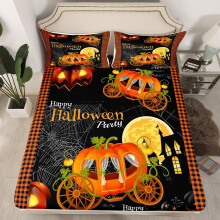 (Halloween 11, Double(No Comforter)) Cartoon Pug Dogs Fitted Sheet Double Size Happy Halloween Themed Bed Sheets for Kids Child Bedroom Decor,Funny Dogs in Halloween Costumes Bedding Set