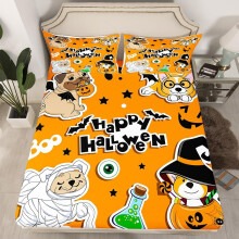 (Halloween 03, Single(No Comforter)) Cartoon Pug Dogs Fitted Sheet Double Size Happy Halloween Themed Bed Sheets for Kids Child Bedroom Decor,Funny Dogs in Halloween Costumes Bedding Set
