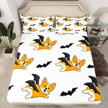(Halloween 10, Double(No Comforter)) Cartoon Pug Dogs Fitted Sheet Double Size Happy Halloween Themed Bed Sheets for Kids Child Bedroom Decor,Funny Dogs in Halloween Costumes Bedding Set