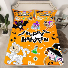 (Halloween 08, Single(No Comforter)) Cartoon Pug Dogs Fitted Sheet Double Size Happy Halloween Themed Bed Sheets for Kids Child Bedroom Decor,Funny Dogs in Halloween Costumes Bedding Set