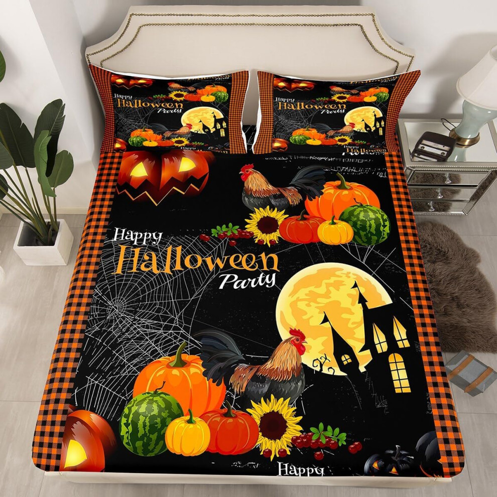 (Halloween 12, Single(No Comforter)) Cartoon Pug Dogs Fitted Sheet Double Size Happy Halloween Themed Bed Sheets for Kids Child Bedroom Decor,Funny Dogs in Halloween Costumes Bedding Set