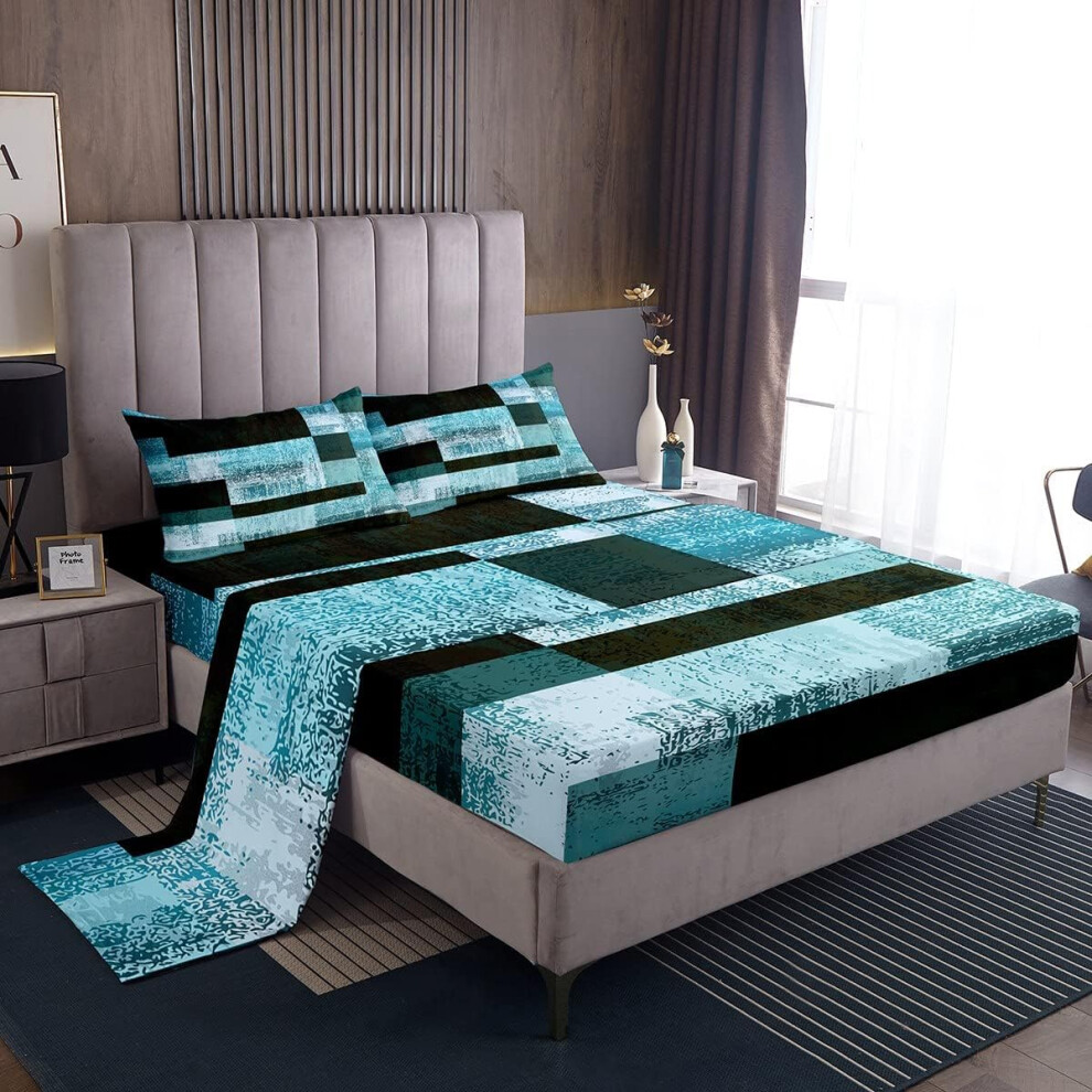 (Multi 13, Double(No Comforter)) Oil Painting Bed Sheets Set Double Orange Brown Ombre Sheet Set Geometric Grunge Black Retro Sheets Modern Contempora-image-OPC-PGPKBR5-NEW