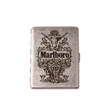 Cigarette Box Antique Silver Knurling Carved Marlboro Pattern Fine Cigarette 12 Men's And Women's Copper Cigarette Box Gift
