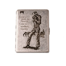 Cigarette Box Antique Silver Knurling Carved Marlboro Pattern Fine Cigarette 12 Men's And Women's Copper Cigarette Box Gift