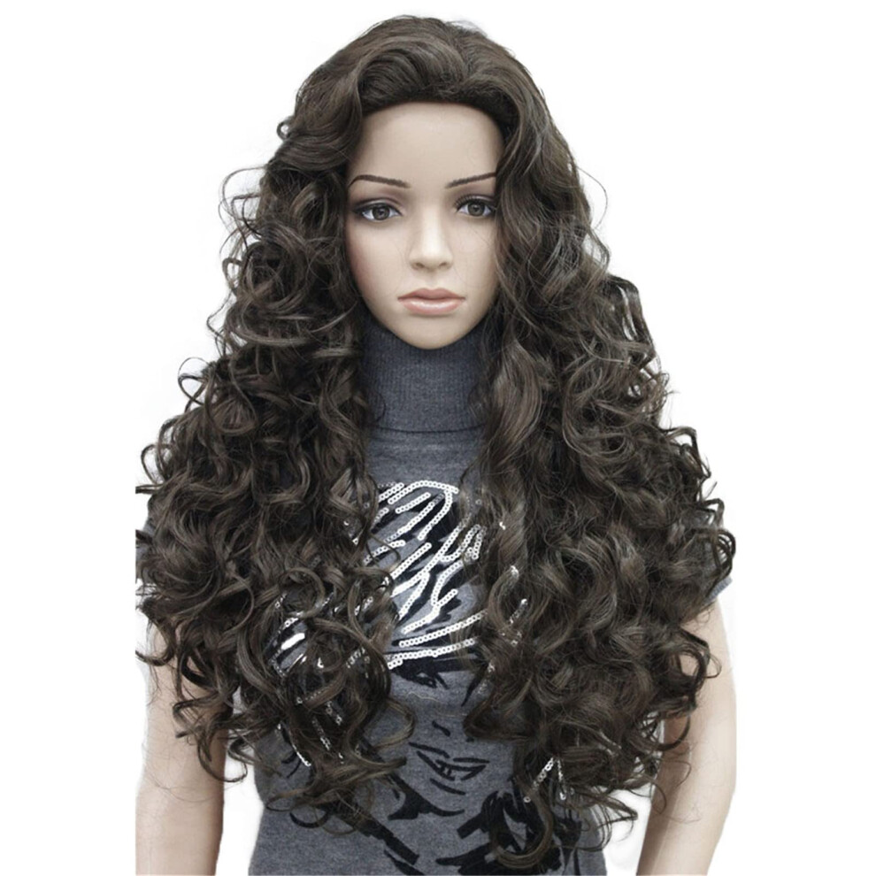 Aimole Unisex Brown Long Curly Synthetic Wigs Women Wig Natural Hair(6 Chestnut )