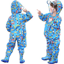 (XL) Kids Puddle Suits Boys Girls Raincoat Hooded Waterproof All in One Rainsuit Breathable Rainwear PVC Transparent Hat Brim Zipper Muddy Suit