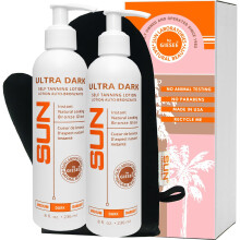 Sun Laboratories Self-Tanning Ultra Dark Sunless Tanning Lotion und Handschuh fr einen goldenen Glanz Dunkel 2 Packungen 8 fl oz Flaschen + Hand