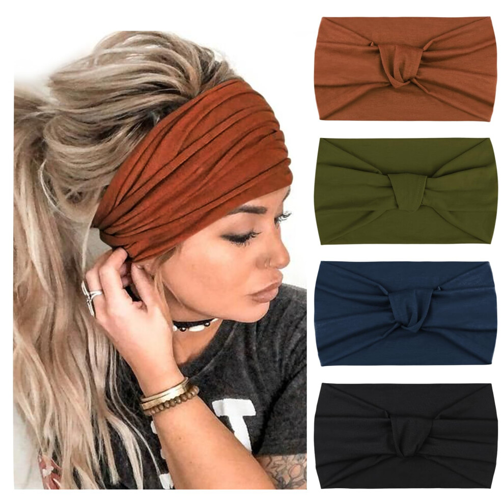 Dreshow - Paquete De 4 Turbantes Para Mujer, Anchos, Vintage, Con Nudos, Bonitos Accesorios Para El Cabello-image