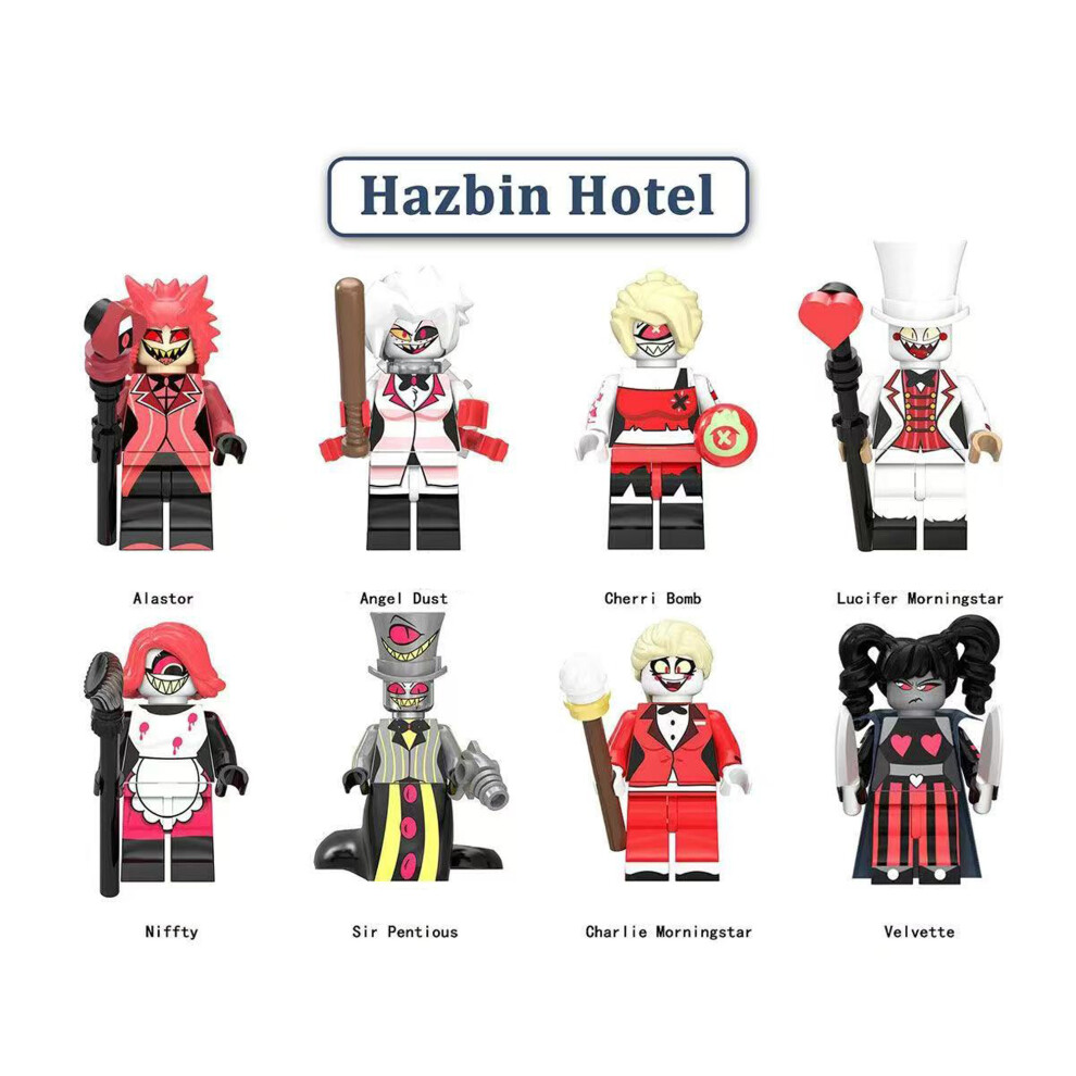Bonxaif 8Pcs Hazbin Hotel Cartoon Anime Hero Horror Minifigures Toy Fit Lego