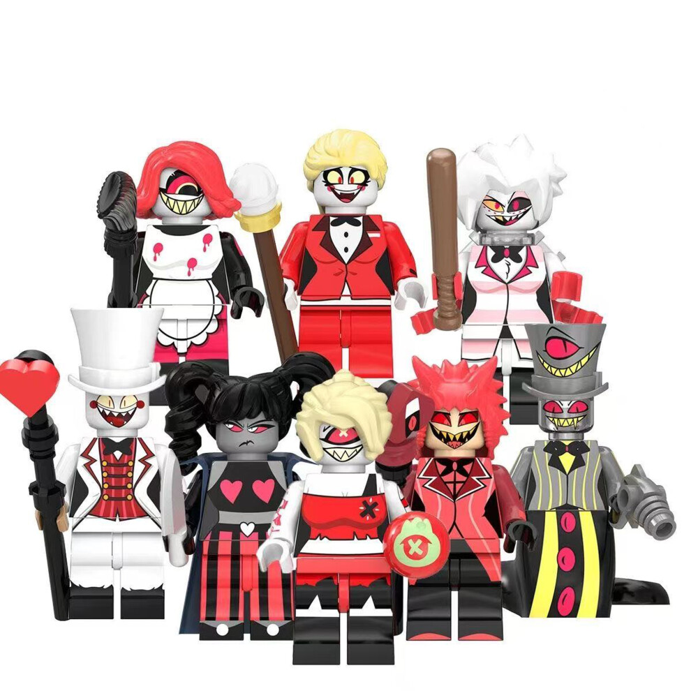 Bonxaif 8Pcs Hazbin Hotel Cartoon Anime Hero Horror Fit Lego Minifigures Toy