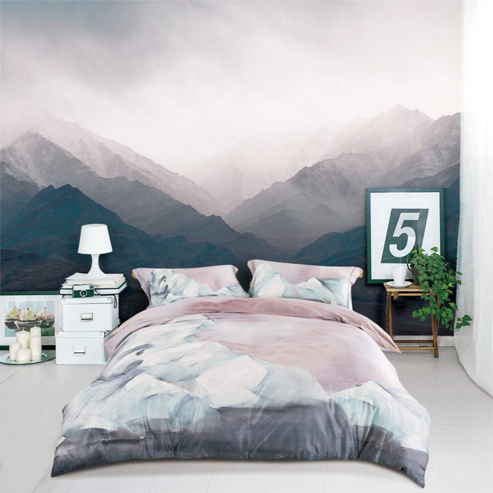 MILDLY Parure de lit 100 % coton     longues fibres Motif marbre abstrait gris rose Housse de couette imprim   e 3 pi   ces Ultra douce Brea