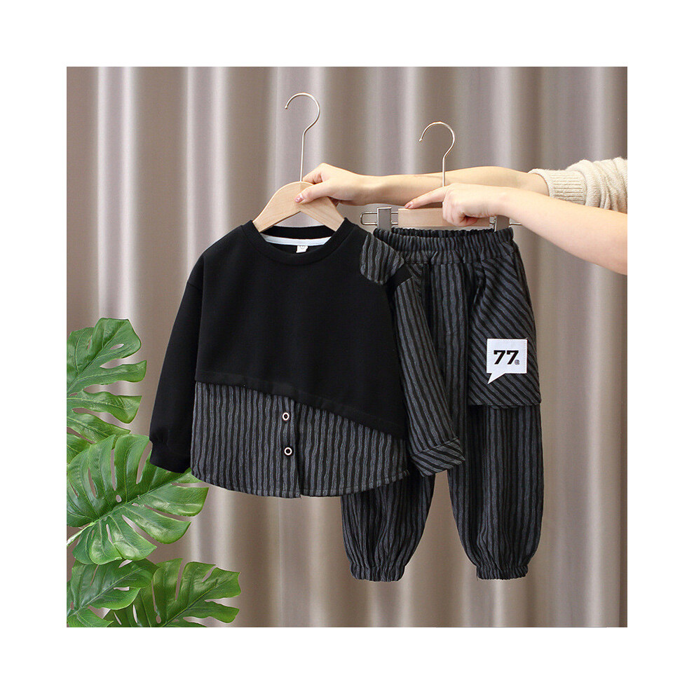 (StyleF) Black Modern Striped Long Sleeve Sweater And Pants Set For Boys Stylish Comfortable For Kids Apparel-image-OPC-PGPKNK6-NEW