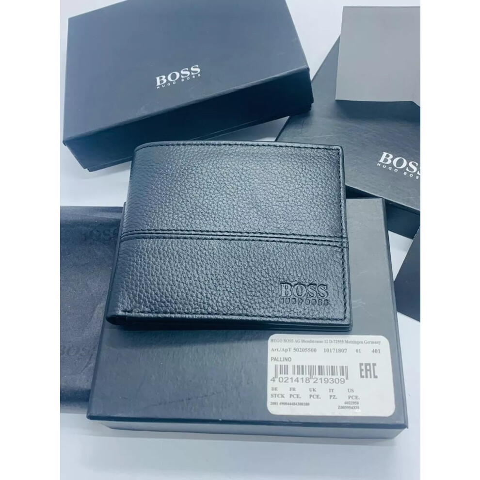 HUGO BOSS MEN'S PALLINO BLACK LEATHER WALLET WITH 10 CARDS SLOTS