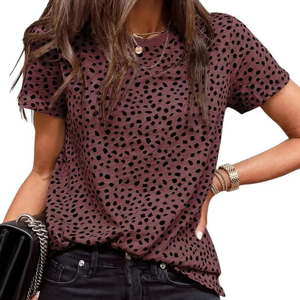 (3XL, red) Women Summer T Shirt  Print Fashion Leopard Print Short Sleeve Tees Casual   Printed  Tops
