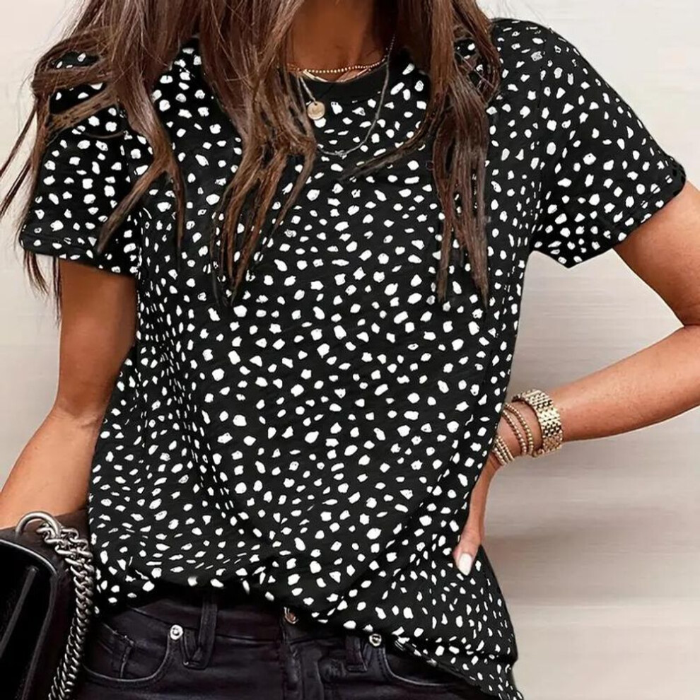 (5XL, black) Women Summer T Shirt  Print Fashion Leopard Print Short Sleeve Tees Casual   Printed  Tops