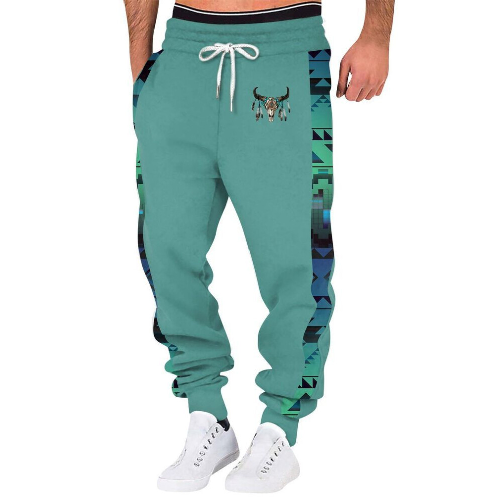 (cyan, XXXXL) Spring Sports Fitness Trousers Men's Loose Running Casual Sweatpants Cotton
