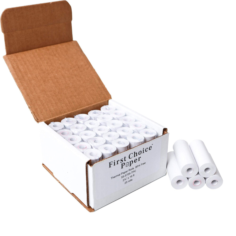 Rouleaux de papier thermique sans mandrin First Choice Paper 2 1/4"" x 16' pour terminal de paiement intelligent Poynt - 25 rouleaux