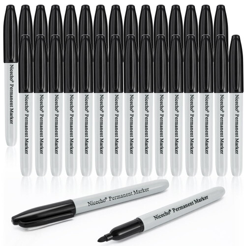 Nicecho Permanentmarker, schwarze Permanentmarkerstifte, 30 Stck, feine Spitze, Basismarker-Set