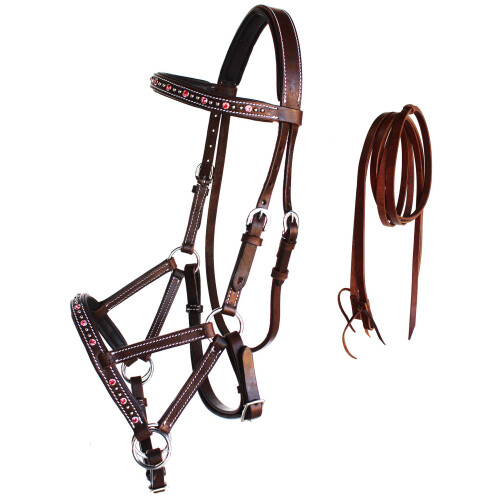 CHALLENGER Pferd Western Leder Tack Perlen Bitless Sidepull Zaumzeug R