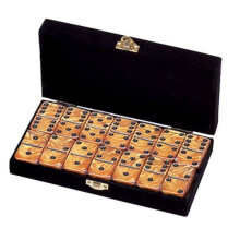 Domino Double 6 Gold Marbleized Jumbo Tournament Professional Size w/Spinners in Elegant Black Velvet Case.