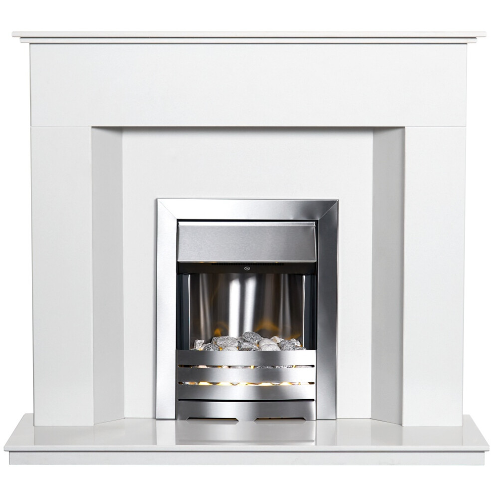 Adam Alora White Marble Fireplace with Downlights & Helios Brushed Ste