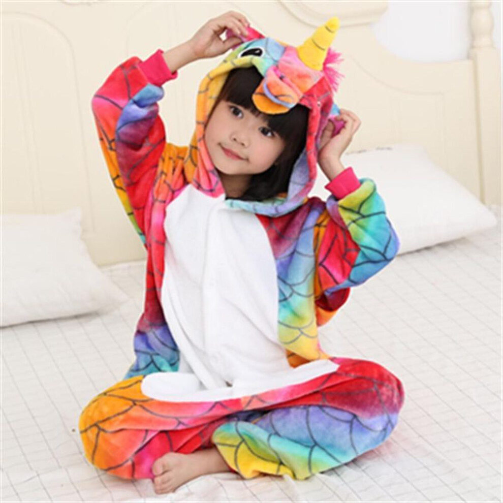 (multicolor, 130) Rainbow Unicorn Sleepwear Kids Hooded Long Sleeve One Piece Animal Romper Pajamas Nightclothes