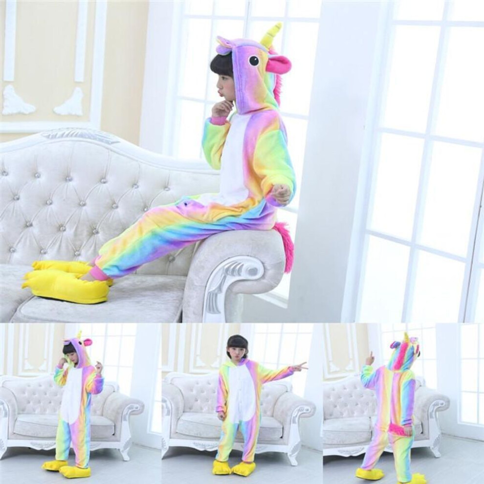 (light purple, 140) Rainbow Unicorn Sleepwear Kids Hooded Long Sleeve One Piece Animal Romper Pajamas Nightclothes