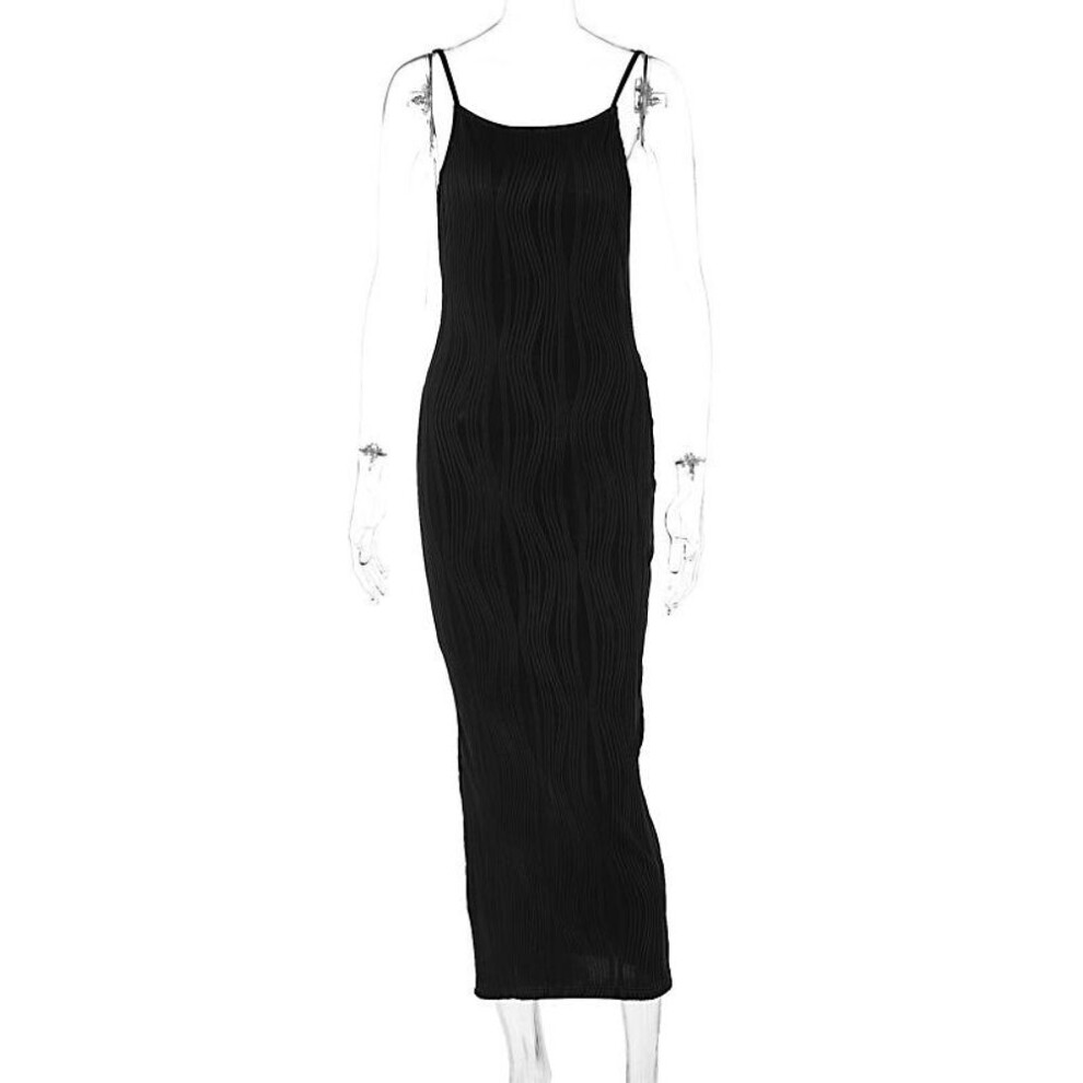 (black, S) Fashion Solid Slim Fit Party Sexy Dress Women Elegant Summer Sleeveless Casual Women's Dresses High Waist Backless Long Dress Female Clothing 26156