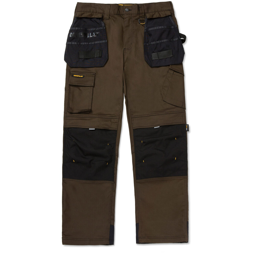 Caterpillar Men's H2O Defender Water Resistant Work Pants with Reinforced Knees  Bellowed Cargo Pocket and Tool Bags  Dark Earth/Black  32/36