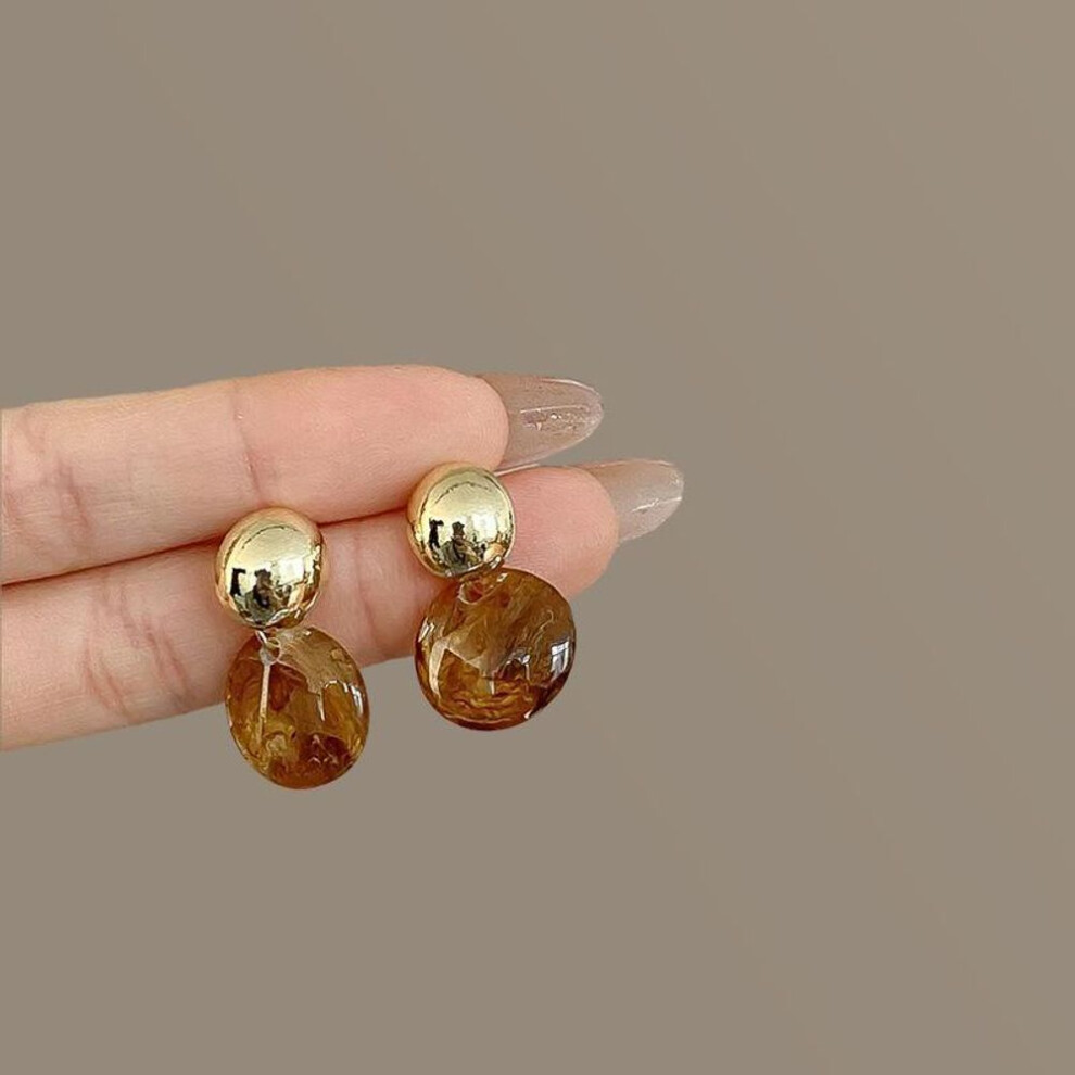 (as the picture, Maillard smudge disc) 2024 Retro Tiger Eye Stone Earrings: High-end Autumn & Winter Style For Women