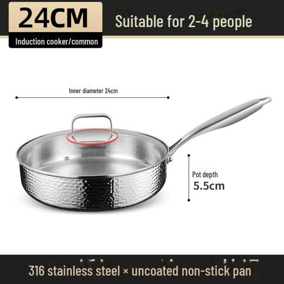 (as the picture, 24CM hammer pattern frying pan) Universal German 316 Stainless Steel Non-stick Frying Pan For Induction & Gas Stoves