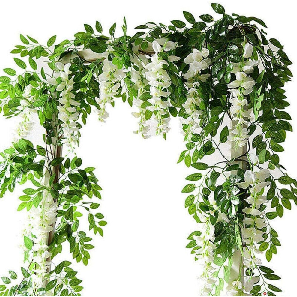 (White) 4Pcs 7ft Artificial Wisteria Vine Garland Plants Flowers Arts For Ceremony Home Wedding Decoration