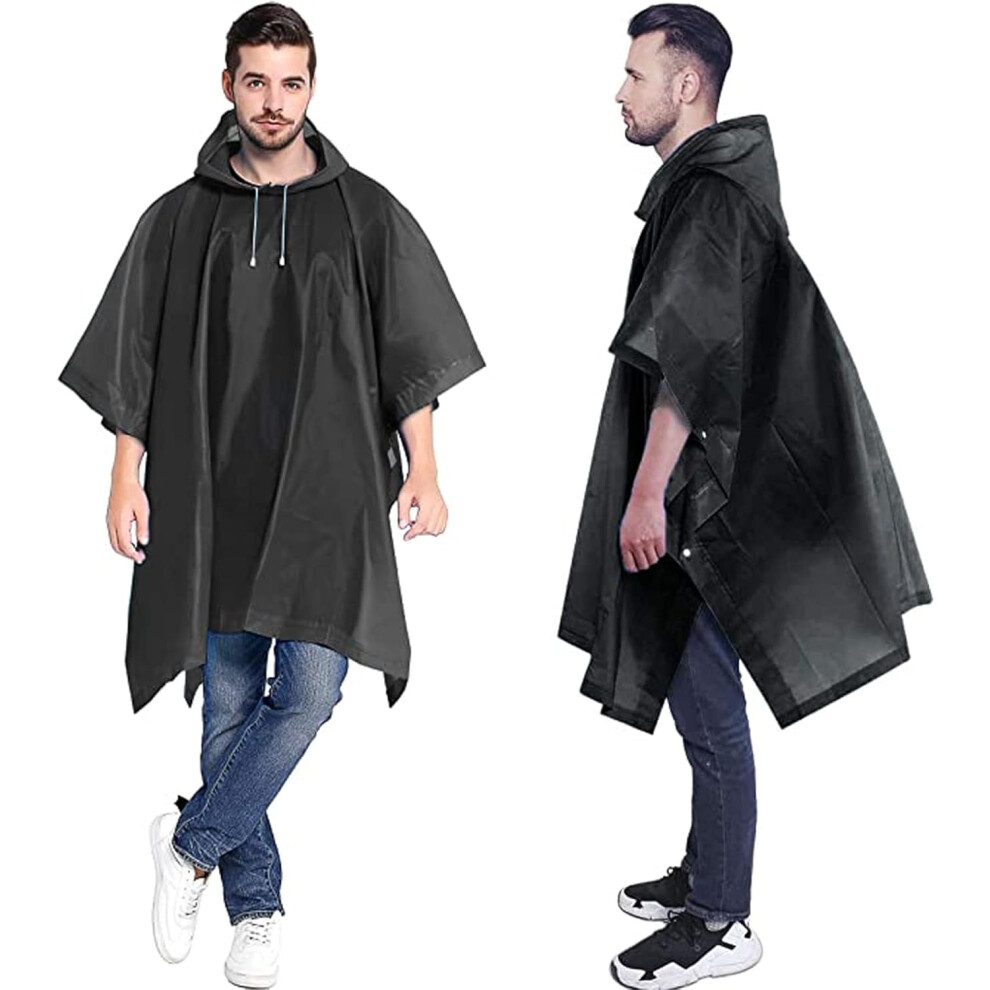 Gogerstar (Black) Rain Poncho Sports Raincoats, Eva Reusable Rain Coat Jacket With Hood, Rain Cover Poncho For Men And Women Size 145X68cm Black