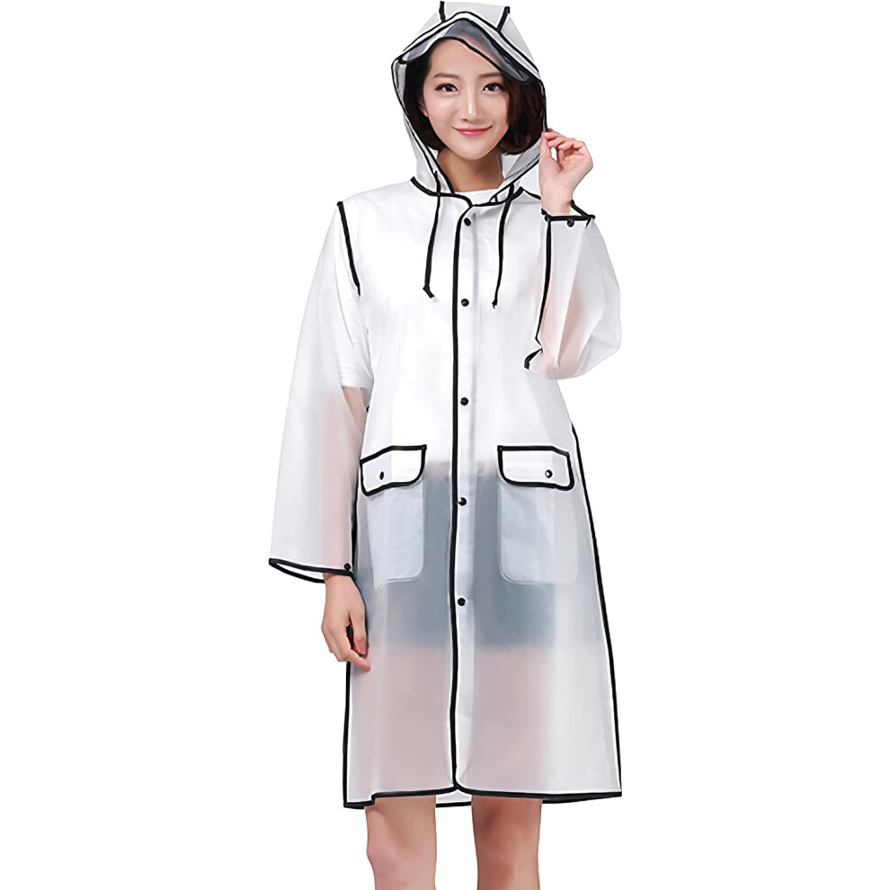 Gogerstar (M) Transparent Raincoat For Women Waterproof Rain Poncho With Hood Drawstring