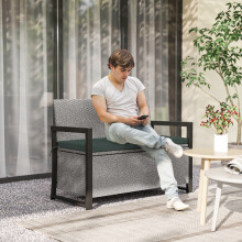 Outsunny Rattan Garden Bench with 151.5L Storage, Inner Bag & Cushioned Seat, 2-in-1 Outdoor Bench - 867-221V70GY