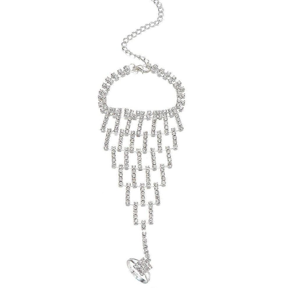 (As show, One size) Bridal Rhinestone Hand Harness Bracelet Bangle Slave Chain Link Finger Ring Bracelet Wedding Jewelry-image-OPC-PGPM2CW-NEW