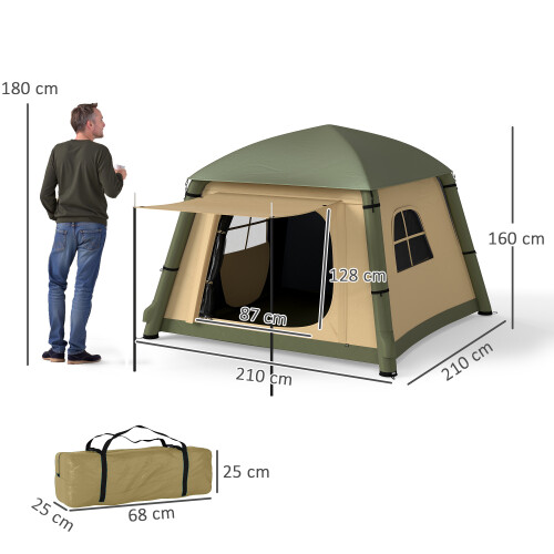 Outsunny (Brown) Outsunny Inflatable Camping Tent, Easy Setup 2 Man Tent 2