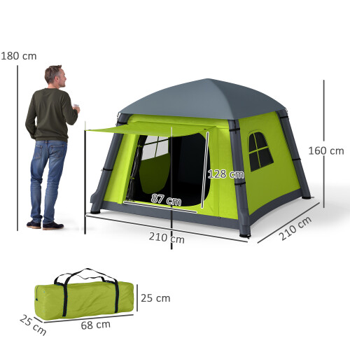Outsunny (Green) Outsunny Inflatable Camping Tent, Easy Setup 2 Man Tent 2