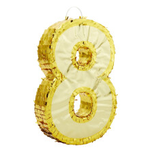 Juvale Pi  ata mit der Zahl 8 aus Goldfolie f  r Partydekorationen zum 8. Geburtstag, Tafelaufs  tze, Jubil  umsfeiern (klein, 43,2 x 27,9 x 7,6 cm)