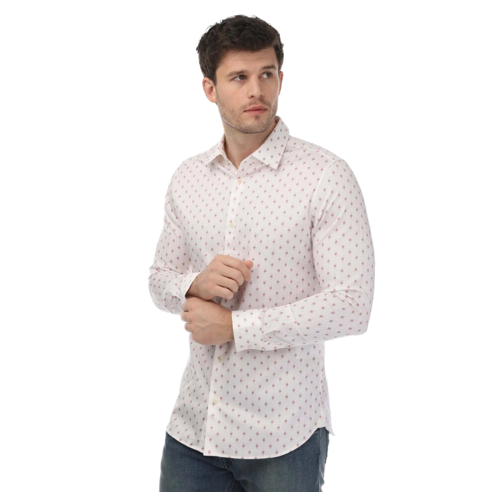 (XL, White) Ted Baker Mens Ardea Geometric Long-Sleeved Shirt