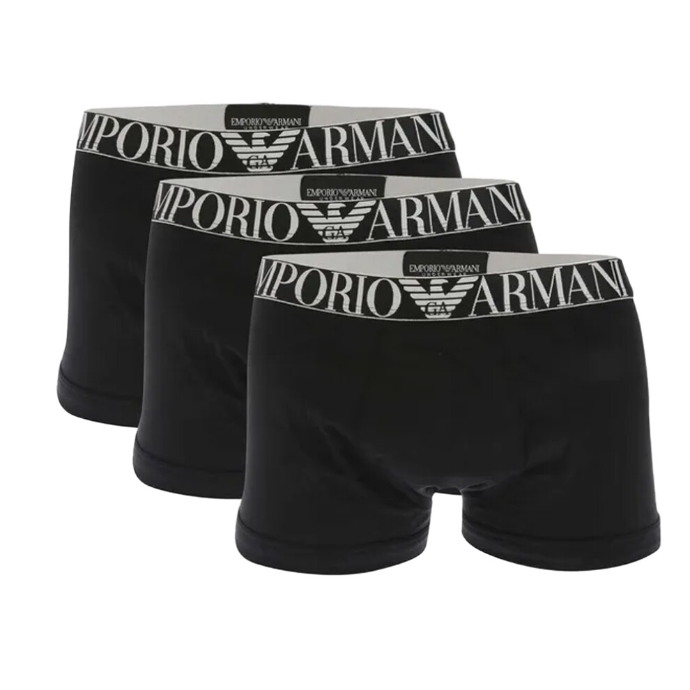 (S, Black) Emporio Armani Mens Eagle Logo Boxer Shorts (Pack of 3)