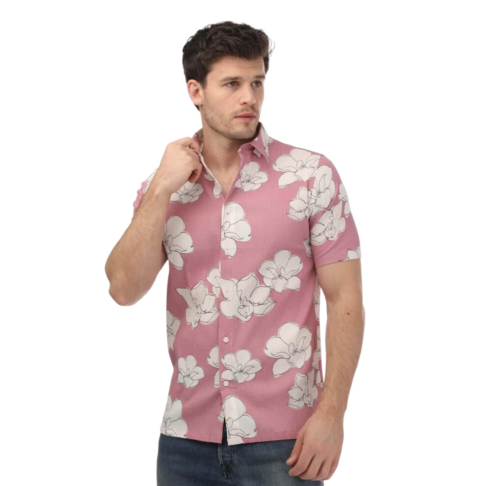 (M, Pink) Ted Baker Unisex Adult Coving Floral Seersucker Short-Sleeved Shirt