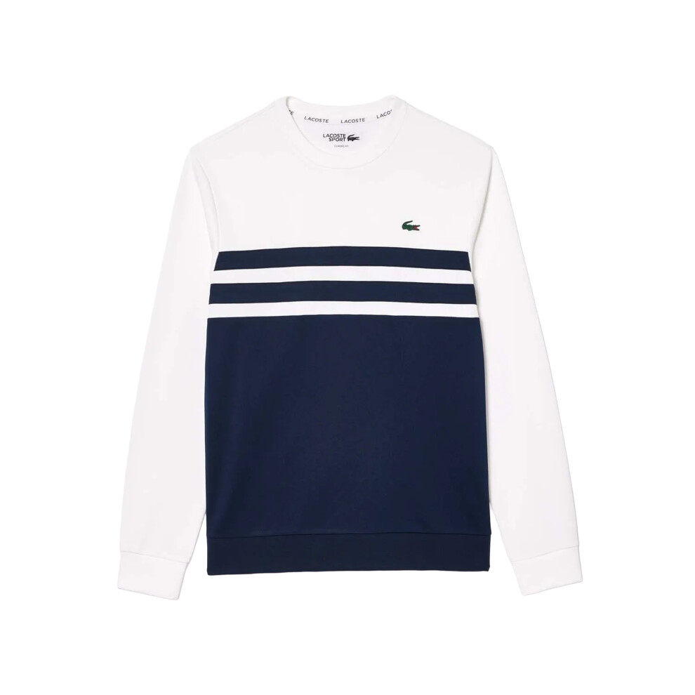 (XS, White/Navy) Lacoste Mens Interlock Stretch Tennis Sweatshirt